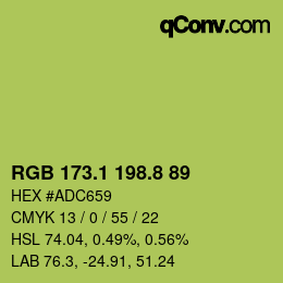 カラーコード: RGB 173.1 198.8 89 | qconv.com