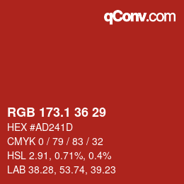 カラーコード: RGB 173.1 36 29 | qconv.com