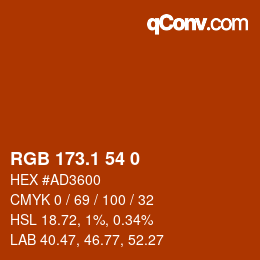 カラーコード: RGB 173.1 54 0 | qconv.com