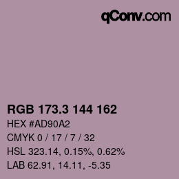 カラーコード: RGB 173.3 144 162 | qconv.com