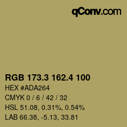 カラーコード: RGB 173.3 162.4 100 | qconv.com
