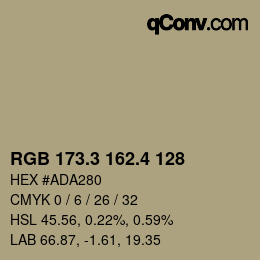 カラーコード: RGB 173.3 162.4 128 | qconv.com