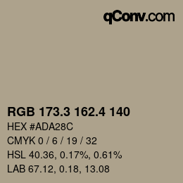 カラーコード: RGB 173.3 162.4 140 | qconv.com