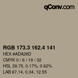 カラーコード: RGB 173.3 162.4 141 | qconv.com