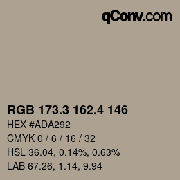 カラーコード: RGB 173.3 162.4 146 | qconv.com