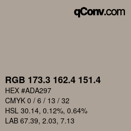 カラーコード: RGB 173.3 162.4 151.4 | qconv.com