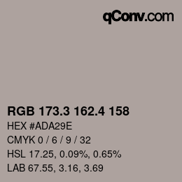 カラーコード: RGB 173.3 162.4 158 | qconv.com