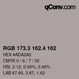 カラーコード: RGB 173.3 162.4 162 | qconv.com