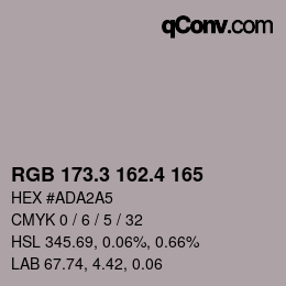 カラーコード: RGB 173.3 162.4 165 | qconv.com