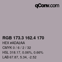 カラーコード: RGB 173.3 162.4 170 | qconv.com