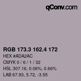 カラーコード: RGB 173.3 162.4 172 | qconv.com