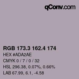 カラーコード: RGB 173.3 162.4 174 | qconv.com