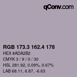 カラーコード: RGB 173.3 162.4 178 | qconv.com