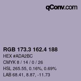 カラーコード: RGB 173.3 162.4 188 | qconv.com