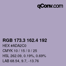 カラーコード: RGB 173.3 162.4 192 | qconv.com