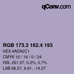 カラーコード: RGB 173.3 162.4 193 | qconv.com