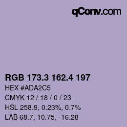 カラーコード: RGB 173.3 162.4 197 | qconv.com