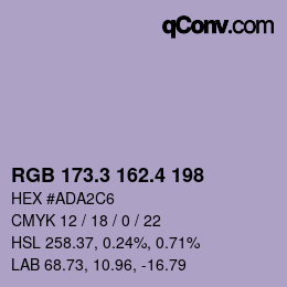 カラーコード: RGB 173.3 162.4 198 | qconv.com