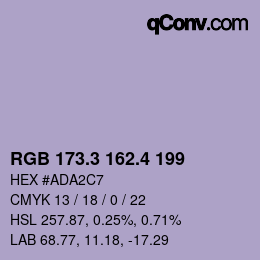 カラーコード: RGB 173.3 162.4 199 | qconv.com