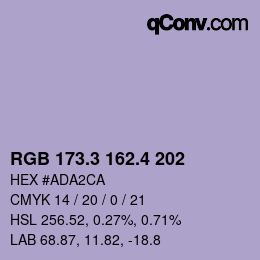 カラーコード: RGB 173.3 162.4 202 | qconv.com