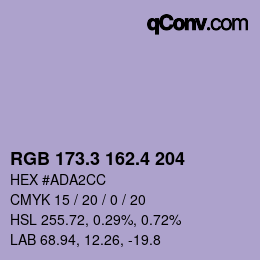 カラーコード: RGB 173.3 162.4 204 | qconv.com