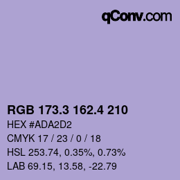 カラーコード: RGB 173.3 162.4 210 | qconv.com