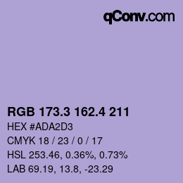 カラーコード: RGB 173.3 162.4 211 | qconv.com