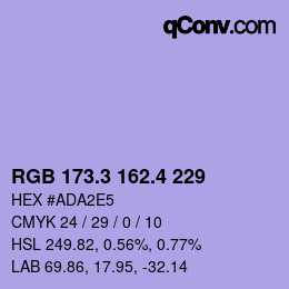 カラーコード: RGB 173.3 162.4 229 | qconv.com