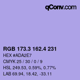 カラーコード: RGB 173.3 162.4 231 | qconv.com