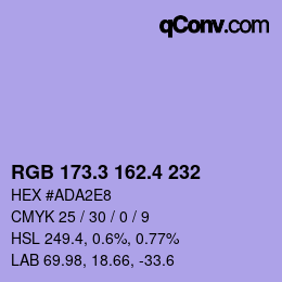 カラーコード: RGB 173.3 162.4 232 | qconv.com