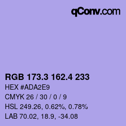 カラーコード: RGB 173.3 162.4 233 | qconv.com