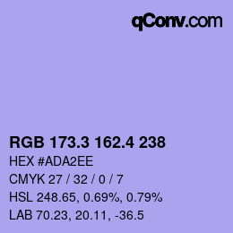 カラーコード: RGB 173.3 162.4 238 | qconv.com