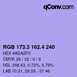 カラーコード: RGB 173.3 162.4 240 | qconv.com