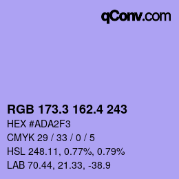 カラーコード: RGB 173.3 162.4 243 | qconv.com