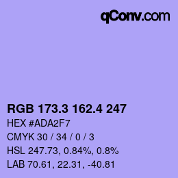 カラーコード: RGB 173.3 162.4 247 | qconv.com