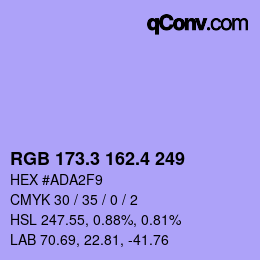 カラーコード: RGB 173.3 162.4 249 | qconv.com