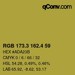 カラーコード: RGB 173.3 162.4 59 | qconv.com