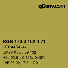 カラーコード: RGB 173.3 162.4 71 | qconv.com