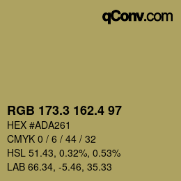 カラーコード: RGB 173.3 162.4 97 | qconv.com