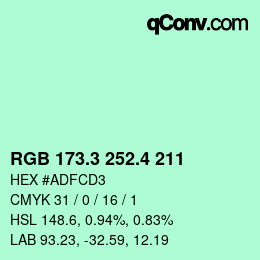 カラーコード: RGB 173.3 252.4 211 | qconv.com