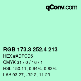 カラーコード: RGB 173.3 252.4 213 | qconv.com