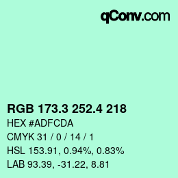 カラーコード: RGB 173.3 252.4 218 | qconv.com