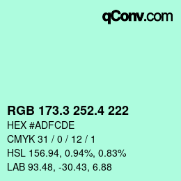 カラーコード: RGB 173.3 252.4 222 | qconv.com