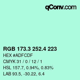 カラーコード: RGB 173.3 252.4 223 | qconv.com