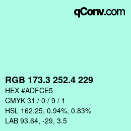 カラーコード: RGB 173.3 252.4 229 | qconv.com