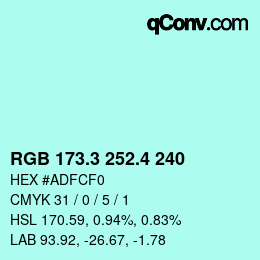 カラーコード: RGB 173.3 252.4 240 | qconv.com