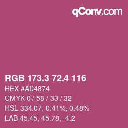 カラーコード: RGB 173.3 72.4 116 | qconv.com