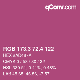 カラーコード: RGB 173.3 72.4 122 | qconv.com