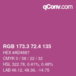 カラーコード: RGB 173.3 72.4 135 | qconv.com