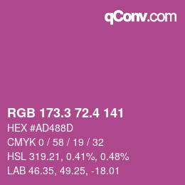 カラーコード: RGB 173.3 72.4 141 | qconv.com